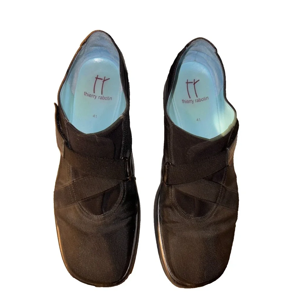 Thierry Rabotin Black Fabric Criss Cross Strap LENA Loafers Made in Italy Sz 41
